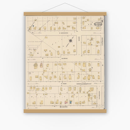 Old map wall art mockup — magnetic wood frame on white wall — Sanborn Fire Insurance Map from Belvidere, Boone County, Illinois (1922), Sheet #0003