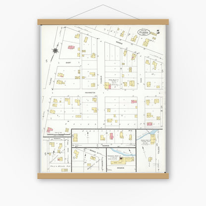 Old map wall art mockup — magnetic wood frame on white wall — Sanborn Fire Insurance Map from Dundee, Monroe County, Michigan (1923), Sheet #0005