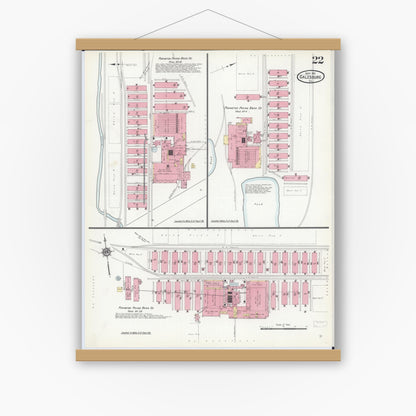Old map wall art mockup — magnetic wood frame on white wall — Sanborn Fire Insurance Map from Galesburg, Knox County, Illinois (1911), Sheet #0022