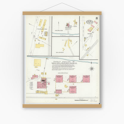 Old map wall art mockup — magnetic wood frame on white wall — Sanborn Fire Insurance Map from Freeport, Armstrong County, Pennsylvania (1908), Sheet #0008