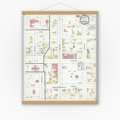 Old map wall art mockup — magnetic wood frame on white wall — Sanborn Fire Insurance Map from Metamora, Woodford County, Illinois (1899), Sheet #0001