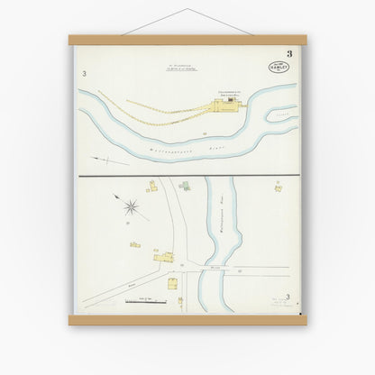 Old map wall art mockup — magnetic wood frame on white wall — Sanborn Fire Insurance Map from Hawley, Wayne County, Pennsylvania (1897), Sheet #0003