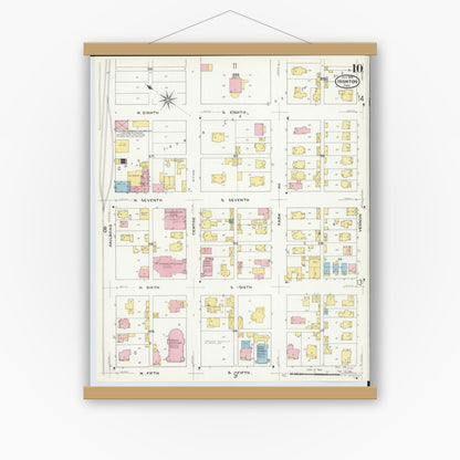 Old map wall art mockup — magnetic wood frame on white wall — Sanborn Fire Insurance Map from Ironton, Lawrence County, Ohio (1909), Sheet #0010
