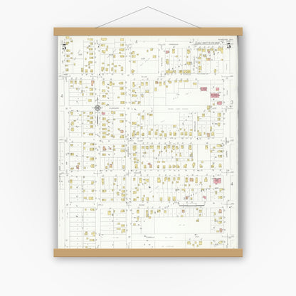 Old map wall art mockup — magnetic wood frame on white wall — Sanborn Fire Insurance Map from Kewaunee, Kewaunee County, Wisconsin (1933), Sheet #0005