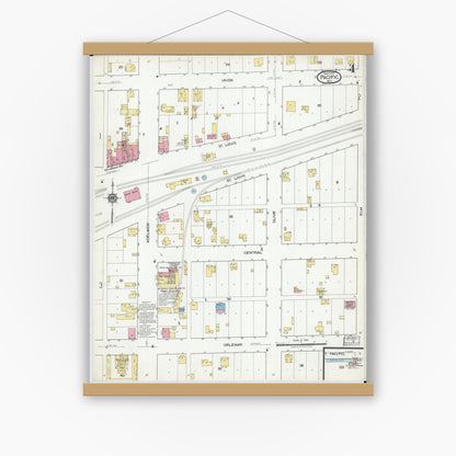 Old map wall art mockup — magnetic wood frame on white wall — Sanborn Fire Insurance Map from Pacific, Franklin County, Missouri (1917), Sheet #0004
