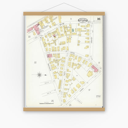 Old map wall art mockup — magnetic wood frame on white wall — Sanborn Fire Insurance Map from North Adams, Berkshire County, Massachusetts (1908), Sheet #0016