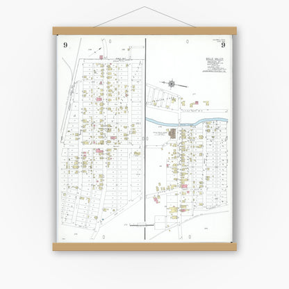 Old map wall art mockup — magnetic wood frame on white wall — Sanborn Fire Insurance Map from Caldwell, Noble County, Ohio (1948), Sheet #0009