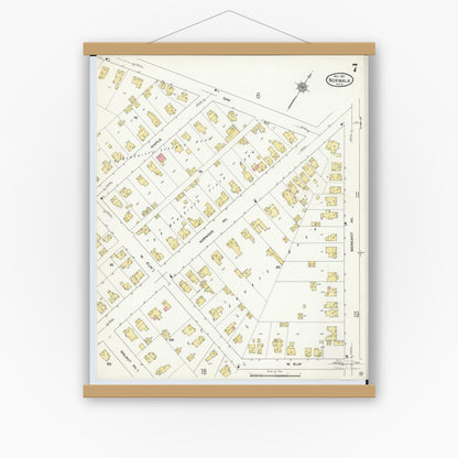 Old map wall art mockup — magnetic wood frame on white wall — Sanborn Fire Insurance Map from Norwalk, Huron County, Ohio (1911), Sheet #0007