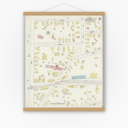Old map wall art mockup — magnetic wood frame on white wall — Sanborn Fire Insurance Map from Brockport, Monroe County, New York (1898), Sheet #0005