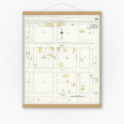 Old map wall art mockup — magnetic wood frame on white wall — Sanborn Fire Insurance Map from Jefferson, Marion County, Texas (1911), Sheet #0010