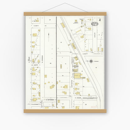Old map wall art mockup — magnetic wood frame on white wall — Sanborn Fire Insurance Map from Memphis, Scotland County, Missouri (1921), Sheet #0004