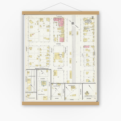 Old map wall art mockup — magnetic wood frame on white wall — Sanborn Fire Insurance Map from Farina, Fayette County, Illinois (1912), Sheet #0002