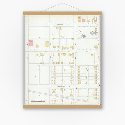 Old map wall art mockup — magnetic wood frame on white wall — Sanborn Fire Insurance Map from Windber, Somerset County, Pennsylvania (1904), Sheet #0003