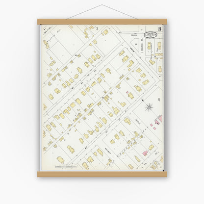 Old map wall art mockup — magnetic wood frame on white wall — Sanborn Fire Insurance Map from Lincoln, Logan County, Illinois (1896), Sheet #0003