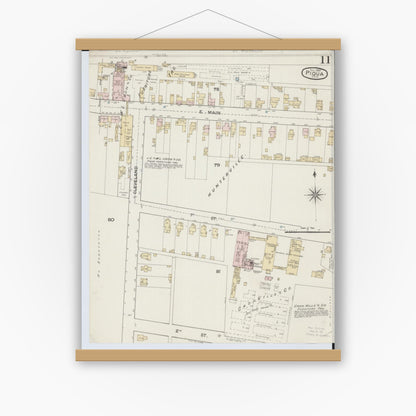 Old map wall art mockup — magnetic wood frame on white wall — Sanborn Fire Insurance Map from Piqua, Miami County, Ohio (1887), Sheet #0011