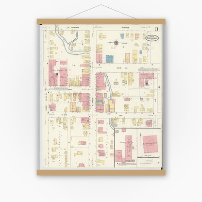 Old map wall art mockup — magnetic wood frame on white wall — Sanborn Fire Insurance Map from Buchanan, Berrien County, Michigan (1911), Sheet #0003