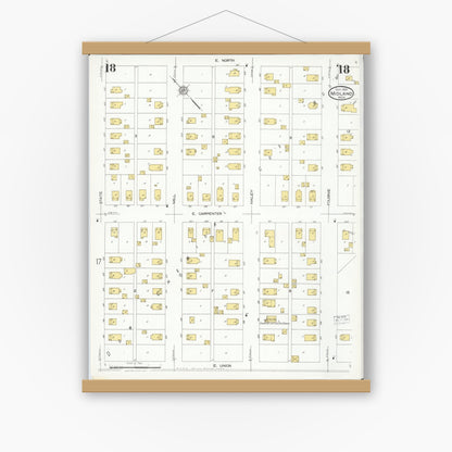 Old map wall art mockup — magnetic wood frame on white wall — Sanborn Fire Insurance Map from Midland, Midland County, Michigan (1926), Sheet #0018