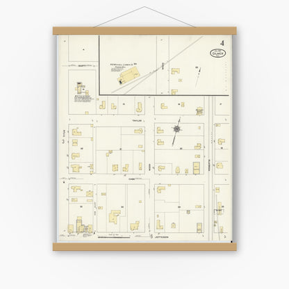 Old map wall art mockup — magnetic wood frame on white wall — Sanborn Fire Insurance Map from Gilmer, Upshur County, Texas (1912), Sheet #0004