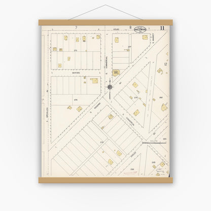 Old map wall art mockup — magnetic wood frame on white wall — Sanborn Fire Insurance Map from Inglewood, Los Angeles County, California (1912), Sheet #0011