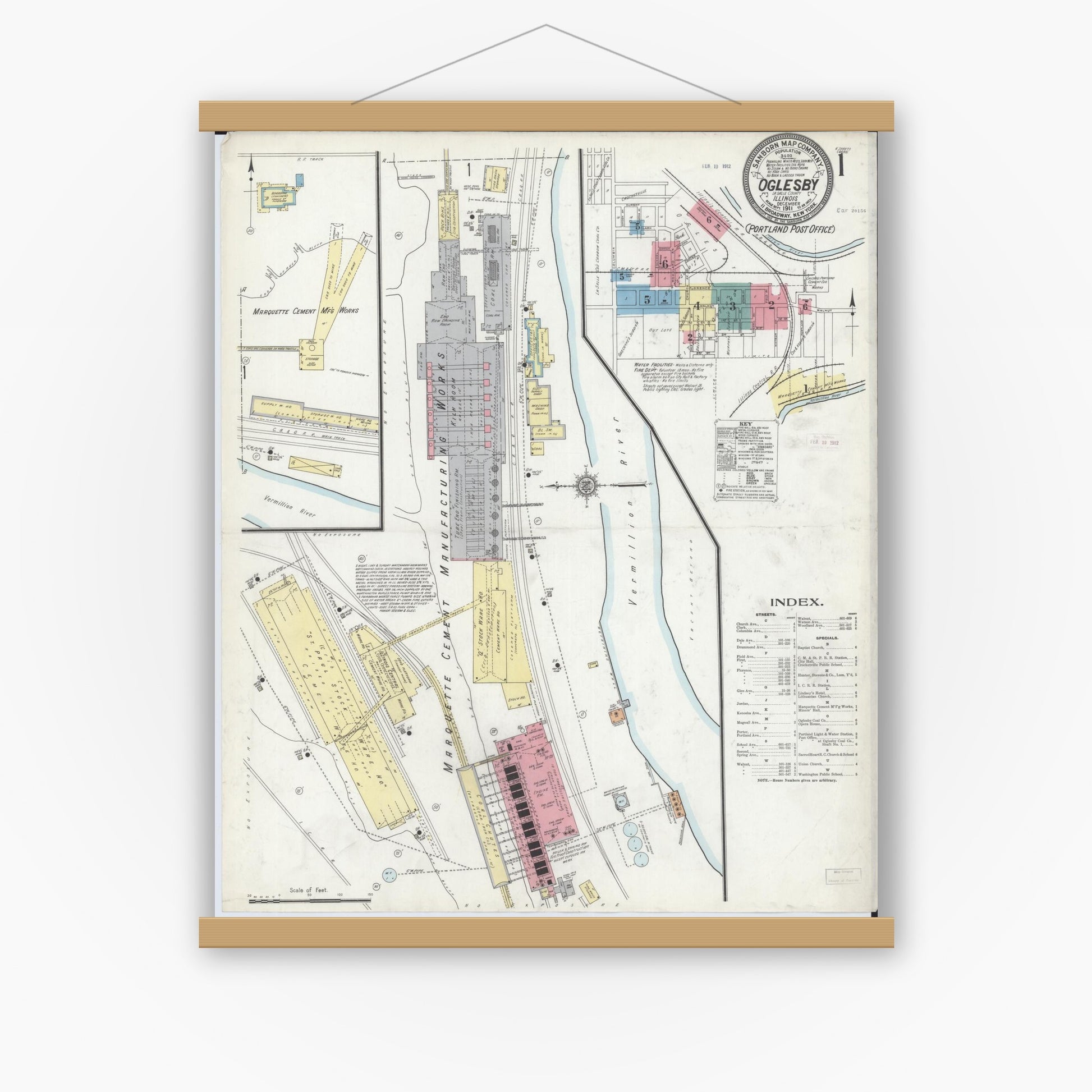 Old map wall art mockup — magnetic wood frame on white wall — Sanborn Fire Insurance Map from Oglesby, La Salle County, Illinois (1911) - Complete Map Set