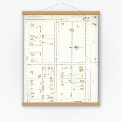 Old map wall art mockup — magnetic wood frame on white wall — Sanborn Fire Insurance Map from Covina, Los Angeles County, California (1906), Sheet #0008