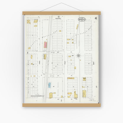 Old map wall art mockup — magnetic wood frame on white wall — Sanborn Fire Insurance Map from Moorhead, Clay County, Minnesota (1899), Sheet #0004