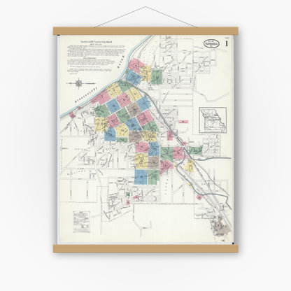 Old map wall art mockup — magnetic wood frame on white wall — Sanborn Fire Insurance Map from Hannibal, Marion County, Missouri (1913), Sheet #0001