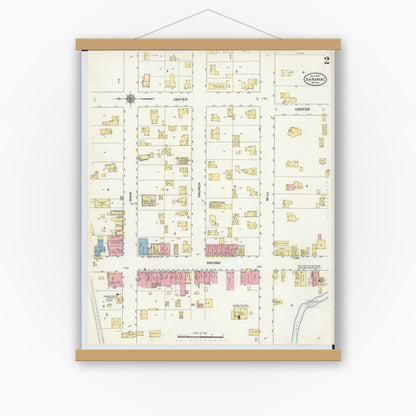 Old map wall art mockup — magnetic wood frame on white wall — Sanborn Fire Insurance Map from Saranac, Ionia County, Michigan (1910), Sheet #0002