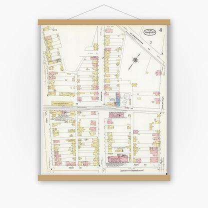 Old map wall art mockup — magnetic wood frame on white wall — Sanborn Fire Insurance Map from Hanover, York County, Pennsylvania (1909), Sheet #0004