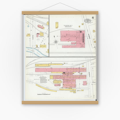 Old map wall art mockup — magnetic wood frame on white wall — Sanborn Fire Insurance Map from Albion, Calhoun County, Michigan (1900), Sheet #0006