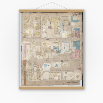 Old map wall art mockup — magnetic wood frame on white wall — Sanborn Fire Insurance Map from Calexico, Imperial County, California (1956), Sheet #0013