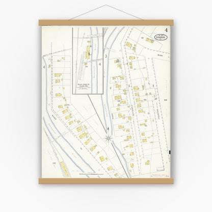 Old map wall art mockup — magnetic wood frame on white wall — Sanborn Fire Insurance Map from Dunsmuir, Siskiyou County, California (1903), Sheet #0004