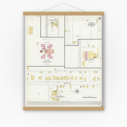 Old map wall art mockup — magnetic wood frame on white wall — Sanborn Fire Insurance Map from Saint Marys, Elk County, Pennsylvania (1904), Sheet #0009