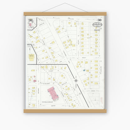 Old map wall art mockup — magnetic wood frame on white wall — Sanborn Fire Insurance Map from Iron Mountain, Dickinson County, Michigan (1930), Sheet #0030