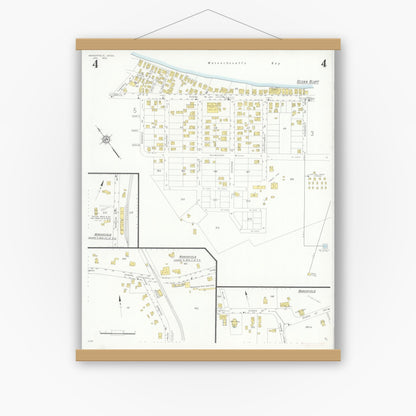 Old map wall art mockup — magnetic wood frame on white wall — Sanborn Fire Insurance Map from Marshfield, Plymouth County, Massachusetts (1933), Sheet #0004