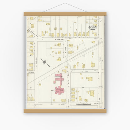 Old map wall art mockup — magnetic wood frame on white wall — Sanborn Fire Insurance Map from Salisbury, Rowan County, North Carolina (1913), Sheet #0006