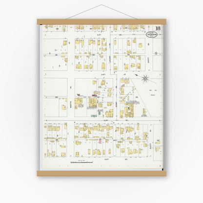 Old map wall art mockup — magnetic wood frame on white wall — Sanborn Fire Insurance Map from Ironton, Lawrence County, Ohio (1900), Sheet #0018