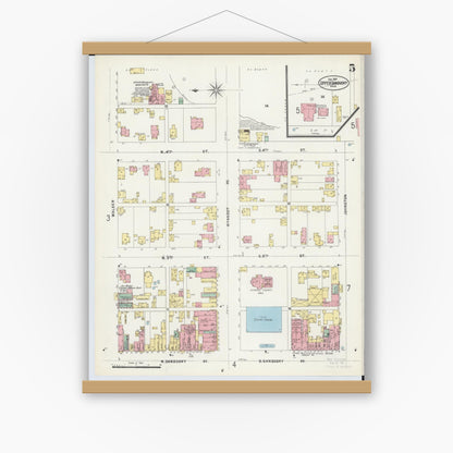 Old map wall art mockup — magnetic wood frame on white wall — Sanborn Fire Insurance Map from Upper Sandusky, Wyandot County, Ohio (1897), Sheet #0005