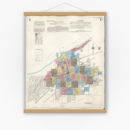 Old map wall art mockup — magnetic wood frame on white wall — Sanborn Fire Insurance Map from Michigan City, La Porte County, Indiana (1948) - Complete Map Set