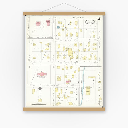 Old map wall art mockup — magnetic wood frame on white wall — Sanborn Fire Insurance Map from Independence, Buchanan County, Iowa (1913), Sheet #0003