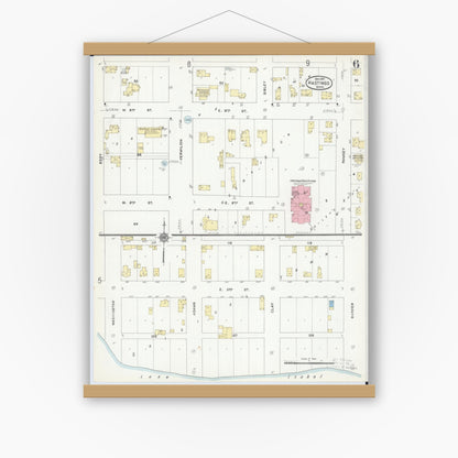 Old map wall art mockup — magnetic wood frame on white wall — Sanborn Fire Insurance Map from Hastings, Dakota County, Minnesota (1910), Sheet #0006
