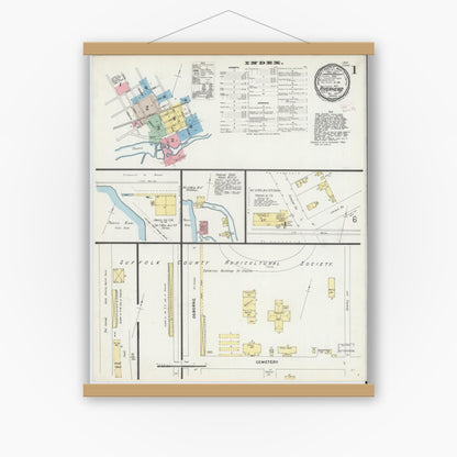 Old map wall art mockup — magnetic wood frame on white wall — Sanborn Fire Insurance Map from Riverhead, Suffolk County, New York (1897) - Complete Map Set