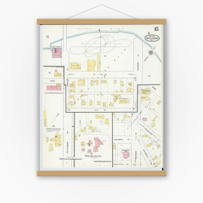 Old map wall art mockup — magnetic wood frame on white wall — Sanborn Fire Insurance Map from Mount Clemens, Macomb County, Michigan (1909), Sheet #0015