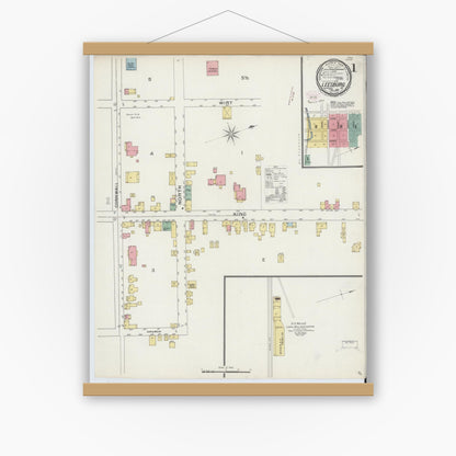 Old map wall art mockup — magnetic wood frame on white wall — Sanborn Fire Insurance Map from Leesburg, Loudoun County, Virginia (1894) - Complete Map Set