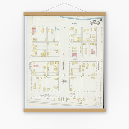Old map wall art mockup — magnetic wood frame on white wall — Sanborn Fire Insurance Map from Port Clinton, Ottawa County, Ohio (1893), Sheet #0003