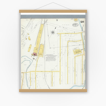Old map wall art mockup — magnetic wood frame on white wall — Sanborn Fire Insurance Map from Merrill, Lincoln County, Wisconsin (1902), Sheet #0020