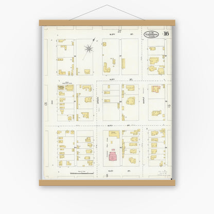 Old map wall art mockup — magnetic wood frame on white wall — Sanborn Fire Insurance Map from Texarkana, Bowie County, Texas (1905), Sheet #0016