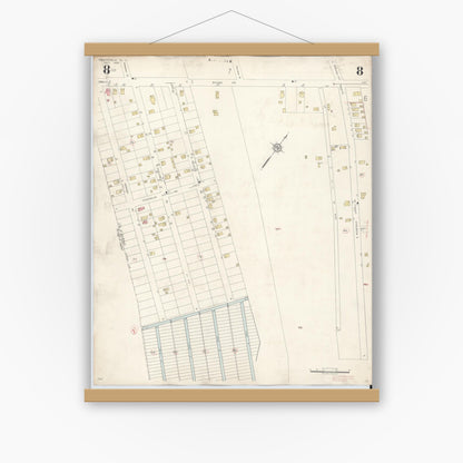 Old map wall art mockup — magnetic wood frame on white wall — Sanborn Fire Insurance Map from Northfield, Atlantic County, New Jersey (1942), Sheet #0008