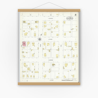 Old map wall art mockup — magnetic wood frame on white wall — Sanborn Fire Insurance Map from Sweetwater, Nolan County, Texas (1908), Sheet #0003
