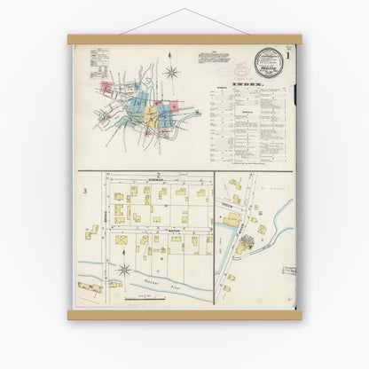 Old map wall art mockup — magnetic wood frame on white wall — Sanborn Fire Insurance Map from Hudson, Middlesex County, Massachusetts (1897), Sheet #0001
